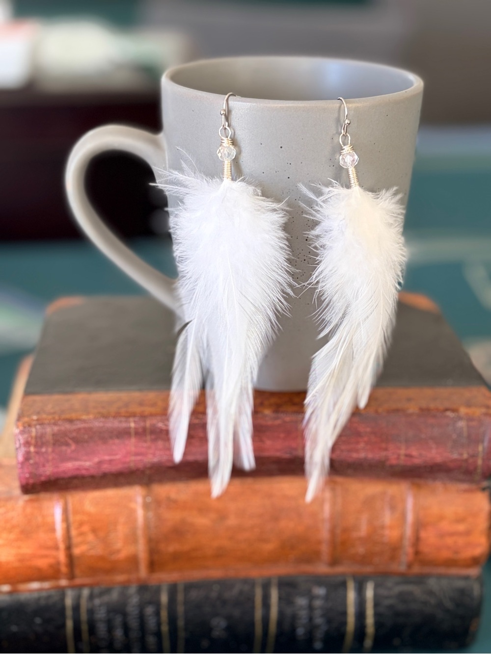 White Feather Drop Earrings - Elegant Feather Dangles